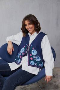 Otoño recién llegados mujer Sexy media manga Crop Top abrigo cárdigan transpirable chaquetas al aire libre bordado decoración algodón - Product Image 4