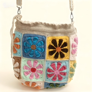 Sac bandoulière tendance pour femme, brodé de fleurs et de dessins animés, en crochet écologique, idéal pour les vacances à la plage - Product Image 1
