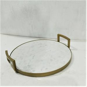 Wholesale Deluxe Hotel Vanity Decorative <b>Tray</b> New Style White Marble Wood Copper Iron Platter Serving Jewelry on Metal Material - Product Image 3