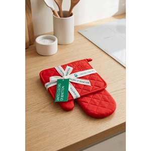 Be-28455-Rd Ensemble de cuisine 100% coton rouge uni 17*30 cm-20*20 cm (gants et protège-plat) - ROUGE - Product Image 2