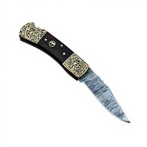 OFERTA ESPECIAL: Navaja Plegable de Acero de Damasco Hecha a Mano con Punta Caída, Mango de Madera Personalizado, Logotipo Personalizado, OEM, para Caza y Camping al Aire Libre de Alta Calidad - Product Image 1