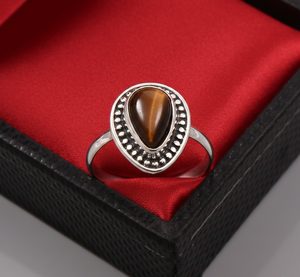 Bague en forme d'oeil de tigre en argent sterling 925 de style bohème en forme de poire Style classique pour fête d'anniversaire ou anniversaire - Product Image 4