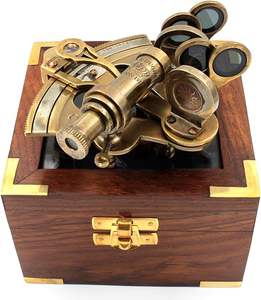 Sextant nautique en bronze artisanal Calvin, astrolabe en laiton massif, instrument de navigation - Product Image 1