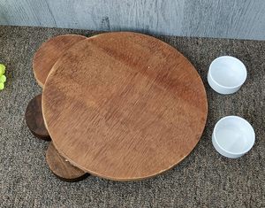 Plateau de service moderne en bois d'acacia avec 2 bols en céramique Plateau décoratif en bois massif écologique de 2.5 pouces pour mariages Diwali - Product Image 4