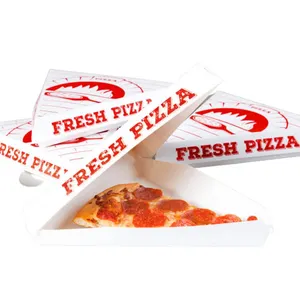 Cajas de rebanadas de pizza de concha blanca con impresión de "Fresh Pizza"-Reciclable, bloqueo de pestaña, a prueba de grasa Personalizar Oem Logo Proveedor a granel