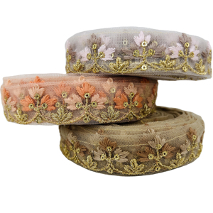 Luxurious Floral Embroidered <b>Net</b> Lace Trim Luxury Fancy Tulle <b>Fabric</b> Border Ribbon for Dresses Dupatta Saree Craft Applications - Product Image 1