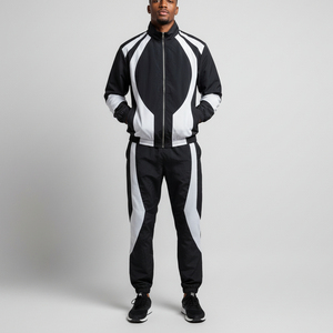 Conjunto Deportivo de 2 Piezas para Hombre, Estilo Urbano, Personalizado con Parches, 100% Algodón, Chaqueta Cortavientos, Estampado Antibacteriano - Product Image 1