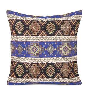 18x18 Goblen Kilim Minder <b>Cushion</b> Black & Blue Print Pattern Portable Wool & Jute Decor for Living Room for <b>Christmas</b>-No 520 - Product Image 1