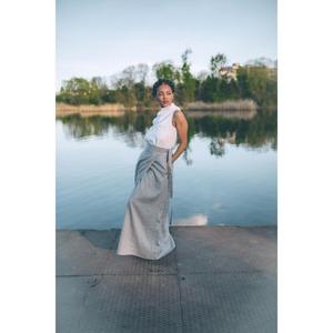 Ensemble jupe longue en lin et haut à manches longues à col en V pour femme, écologique, teinture unie, ceintures minimalistes, tenue d'été - Product Image 4