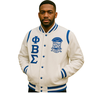 Phi Beta Sigma 1914 Varsity Letterman Veste Bleu Blanc Greek Life Fraternity Apparel Chenille Patch College Style Jacket - Product Image 1
