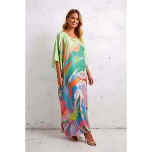 Vestido Kaftan Largo con Estampado Abstracto para Mujer, Cintura Natural, Corte Holgado, Mangas Acampanadas, Estilo Bohemio, Ropa de Verano para Vacaciones - Product Image 2