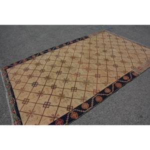 Alfombra Turca Vintage Clásica Beige Negro 5,6x9,1 pies Hecho a Mano Patchwork Lana Látex Respaldo Rectángulo Estilo Tabriz para Sala de Estar - Product Image 2