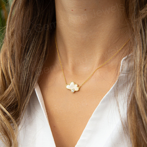 Collier nuage en nacre chic céleste chrétien en argent sterling 925 massif plaqué or 14 carats, serti en bélière, pour cadeau femme - Product Image 5