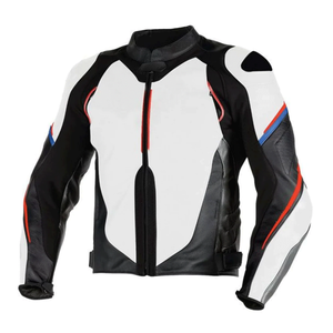 Track Racing Black/White Cowhide Leather Motorbike Jacket With Protections Motorcycle Racers Genuine Leather Jacket For Men - Product Image 1