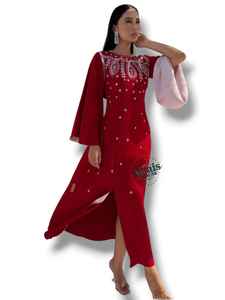Imported <b>Velvet</b> Crystal Sequined Beading Solid Floor-Length Long Sleeve Modest Simple Abaya Kaftan <b>Dress</b> <b>for</b> Eid Occasions - Product Image 4