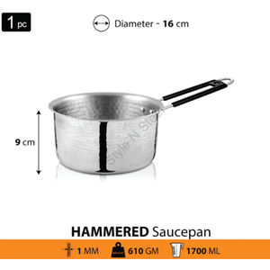 Stainless Steel High Quality Lightweight Hammered Sauce Pan With Handle CLASSIC Stylish Design Matt - Product Image 3