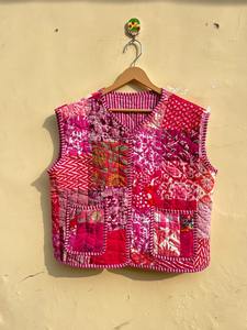 Gilet matelassé en coton, patchwork, coton indien, fait à la main, veste d'hiver, manteau, style bohème, veste courte, manteau matelassé Burfi unisexe - Product Image 5