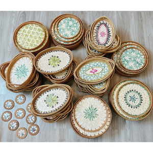 Prix chaud 2024 Décoration Rotin Plateau Mosaïque Tissé À La Main Ronde Nacre Incrusté Rotin Plateau De Lotus Bleu Vietnam - Product Image 5