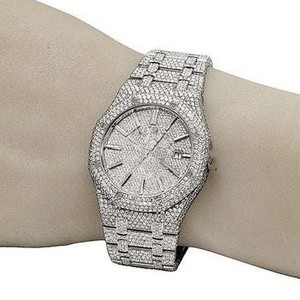 VVS Moissanite钻石自动男士手表定制全冰嘻哈风格白金不锈钢皮革模拟 - Product Image 4