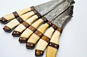 Juego de cuchillos de cocina de 7 piezas de acero de Damasco hecho a mano con hueso de camello y mango de madera, juego de cuchillos de cocina - Product Image 6
