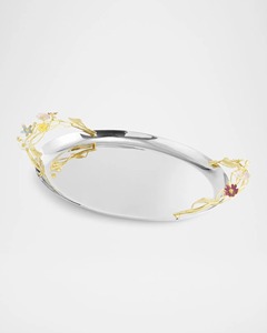 Plateau de service en métal argenté avec poignée en forme de fleur Plateau décoratif élégant pour thé, café, collations Idéal pour la cuisine, la salle à manger et la maison - Product Image 4