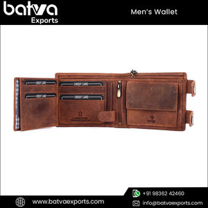 Elegant Vintage Genuine Leather Men's <b>Wallet</b> Fold Closure Big Capacity RFID Blocking Cotton Custom Logo Design for Short Travel - Product Image 6