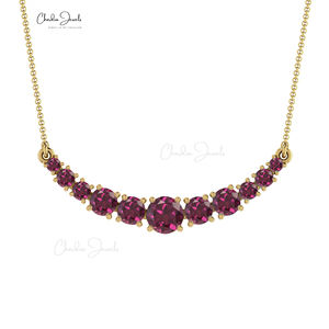 สร้อยคอพลอยโกเมน Rhodolite ขายดีสร้อยคอขนาด11รอบประดับอัญมณีสีทอง14K - Product Image 1