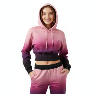 Sudadera con Capucha de Diseño Personalizado para Mujer, Cintura Alta, Estilo Corsé, Hombros Caídos, Top Corto, Sudadera de Felpa de Algodón Grueso - Product Image 1