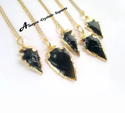 Neueste geschnitzte schwarze Obsidian galvani sierte Pfeilspitze Anhänger hand gefertigte Pfeilspitze Top Qualität von Amayra Kristalle Indien
