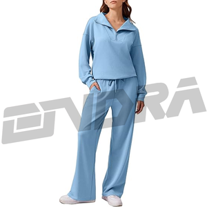 ชุดวอร์มสีฟ้าครึ่งซิปสำหรับผู้หญิง ดีไซน์เข้ารูปสวมใส่สบาย เหมาะสำหรับออกกำลังกาย แฟชั่นสตรีทแวร์ ท่องเที่ยว ให้ลุคแฟชั่นตลอดวัน - Product Image 1