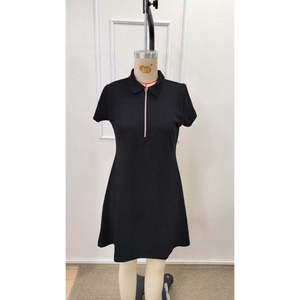 Women's Short-Sleeved, Zip-Collar Short <b>Viscose</b> Two-Thread <b>Dress</b>, 35696 - Black - Product Image 5