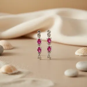 Boucles d'oreilles tendance pour femmes en argent 24 carats avec pierres précieuses roses, en laiton plaqué rhodium, bijoux en cuivre pour fête, forme de fleur mignonne - Product Image 3