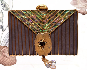 Pochettes en laiton contemporain pour femmes artisanat de luxe avec pierres de nacre et de vadrouille prix de gros en laiton antique doré - Product Image 6