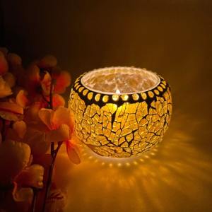 Porte-bougie votif moderne en cire d'abeille argentée et bleue de luxe, élégantes lanternes en verre pour la maison, les fêtes, les festivals, décoratives, travail de mosaïque hautement - Product Image 5