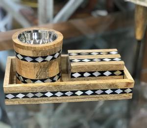 Ensemble de brûleur à oud en bois de luxe avec nacre détaillant ensemble de Bakhoor décoratif idéal comme ensemble cadeau pour les mariages et l'Aïd - Product Image 3