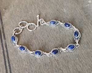 Pulsera de Plata de Ley 925 100% Natural con Piedras Preciosas de Lapislázuli Ovaladas, Regalo para Mujer, Proveedor de Joyería para Bodas y Fiestas - Product Image 5