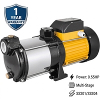 Pompe surpresseur multi-étages en acier inoxydable MHI400 0,55 CV (0,37 kW) 20 m de hauteur de refoulement 90 L/min pour l'irrigation domestique et de jardin CE