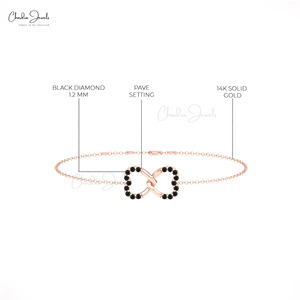 Mejor oferta 2024 0,18 TCW Black Diamond Double Heart Link Chain Bracelet Wholesale Solid 14K Gold Minimalist Infinity Bracelet - Product Image 5