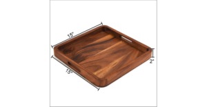 Plateau de service alimentaire de restaurant personnalisé écologique Plateau de service de fruits en bois massif Plateau rond en bois d'acacia - Product Image 2