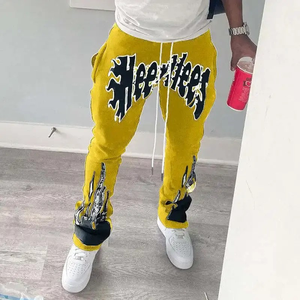 2025 Venta caliente hombres invierno Skinny Fit bordado personalizado peso pesado polar acampanado Joggers apilados Puff estampado pantalones de chándal - Product Image 3