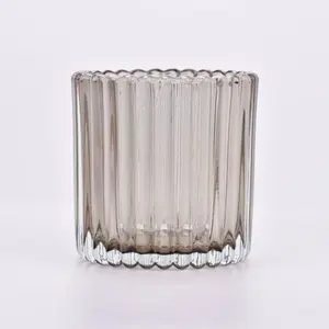 Wholesale Luxury 8oz 10oz Stripe Soy Wax Glass <b>Candle</b> Jars Cylinder Shape for Christmas Aroma Velas <b>Candle</b> Making Factory - Product Image 3