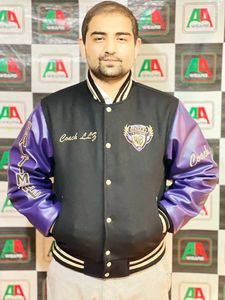 Veste de motard en laine, manches en cuir PU, patchs de travail personnalisés, broderie lourde, côtelée, confortable, chaud, grande taille - Product Image 5