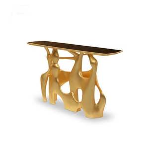 Tables consoles modernes en fer et laiton antique, à deux faces, avec plateau en marbre, finition thermolaquée, taille personnalisable disponible pour salle à manger, chambre et salon - Product Image 6