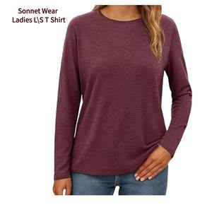 T-shirt décontracté pour femmes, col rond, tricot fin, manches longues, coupe ajustée - Product Image 6