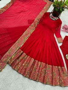 ชุดซาลวาร์สีแดงสวยสำหรับสุภาพสตรีชุดปาร์ตี้ดูไบและฟังก์ชั่นสวมสีแดงสวย - Product Image 4