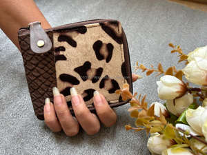 Bolso de mano de piel con estampado Animal para mujer, cartera pequeña de piel auténtica hecha a mano, estilo informal, tarjetero, monedero de cuero - Product Image 2