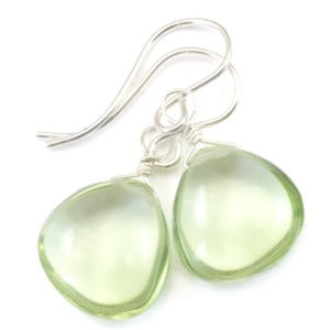 Green Prasiolite Amethyst Smooth Stone Heart Teardrop Sterling Silver Simple Daily Dangle Drops Gemstone <b>Earrings</b> - Product Image 6