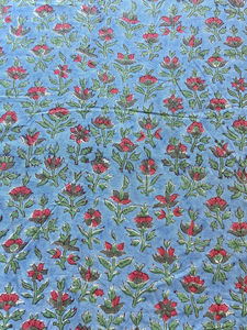 Tela de Algodón Estampada a Mano con Base Azul y Diseño Floral Pequeño Buti - Product Image 3