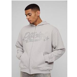 100% Polyester personnalisé sweat à capuche zippé hommes impression en relief hiver 360g séchage rapide strass respirant couleur unie col à capuche - Product Image 1