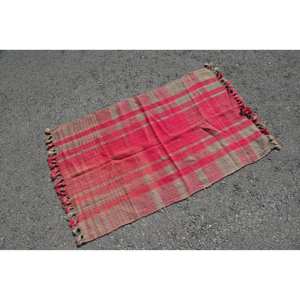 Tapis en laine rayé beige rouge traditionnel 2.6 X 4.2ft Style Kilim Rectangle Patchwork Design Viscose Matériel 10mm 4m Latex - Product Image 2